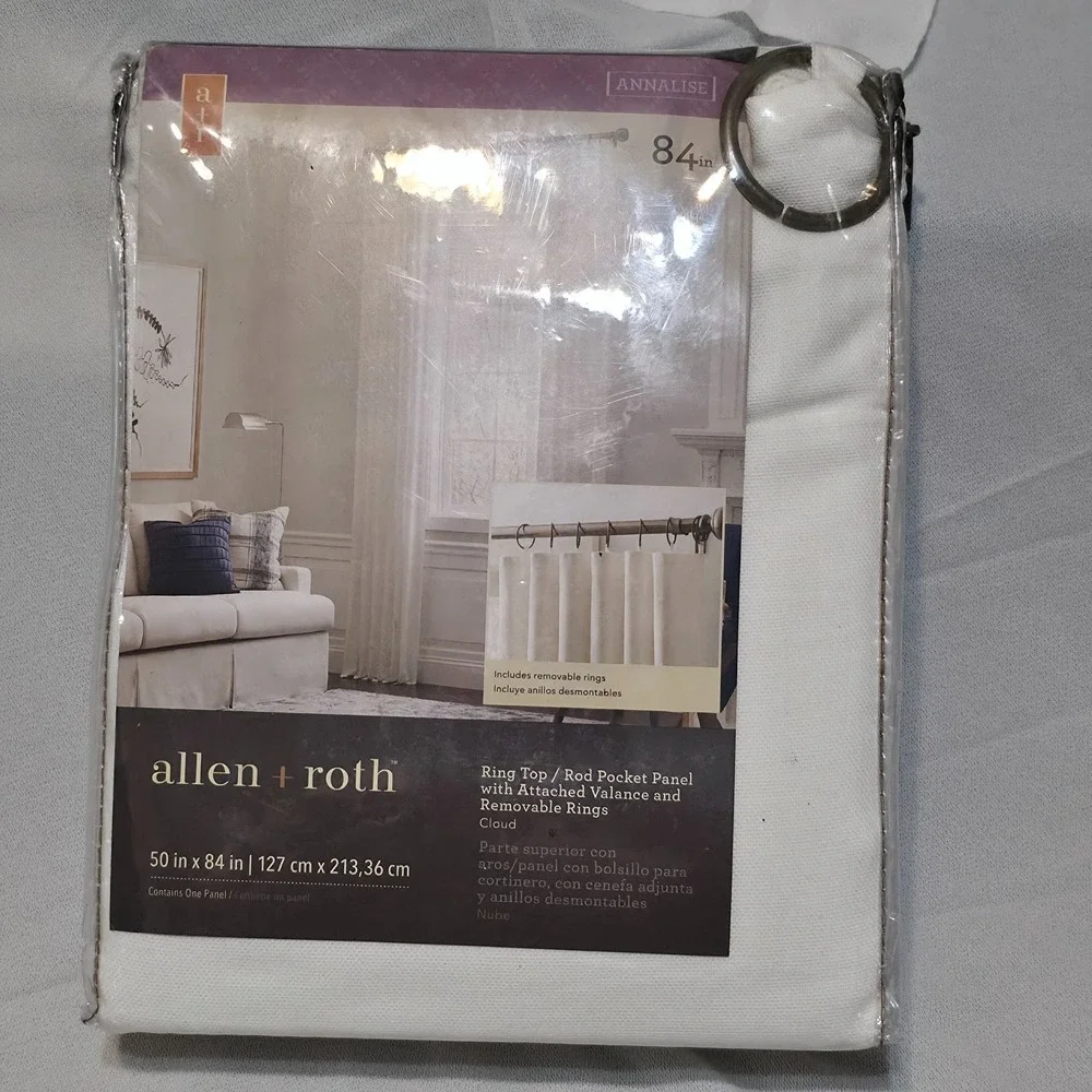 Allen Roth Annalise Ring Top/Rod Pocket Panel with Attached Valance Sz 50